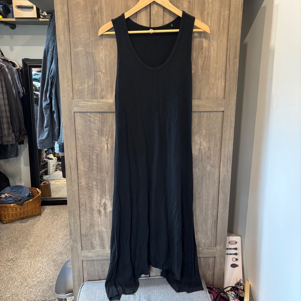Margaret OLeary Black Sleeveless Dress Handkerchief Hem Midi Jersey Knit Small